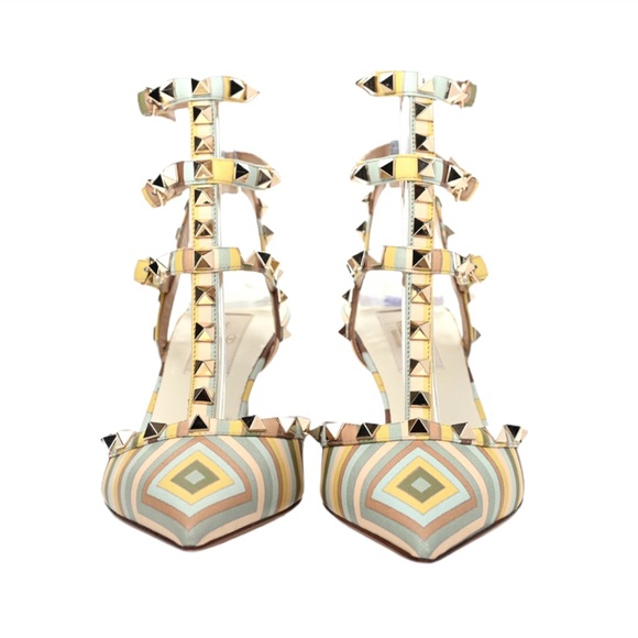 Valentino Shoes - VALENTINO Nappa Native Couture 1975 Rockstud Ankle Strap Low Heel Pumps